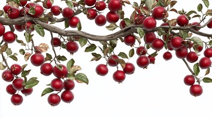 Red fruit branch, orchard, white background, harvest