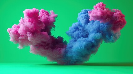 Colorful smoke formation in dynamic shapes against a vibrant green backdrop during a creative visual display