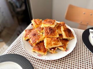 Homemade Turkish whole borek or burek in tray