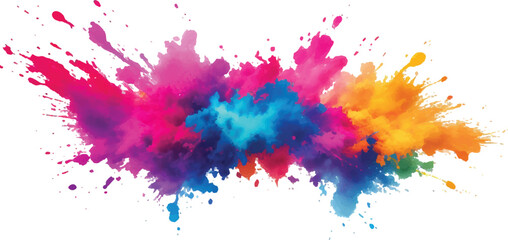 Dynamic and Expressive Watercolor Splash with Bright, Radiant Brush Streaks and Aquarelle Stains, Creating a Colorful and Lively Burst of Colors Against a Crisp White Canvas.
