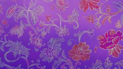 Elegant Deepavali-themed purple envelope design featuring intricate Nyonya batik sarong patterns