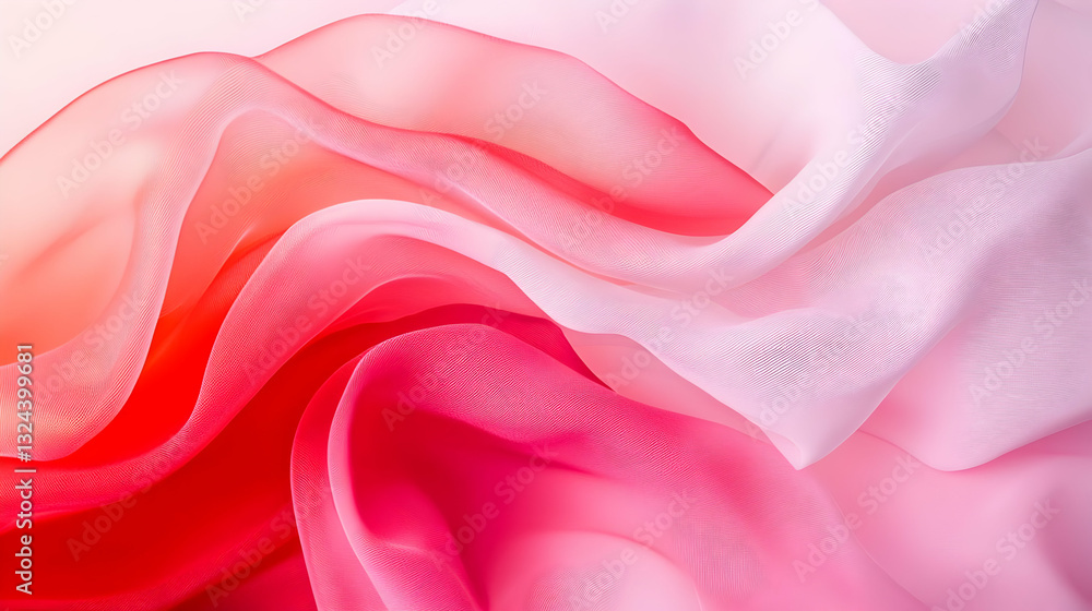 Poster abstract fabric swirls in shades of red pink and white creating an elegant texture with smooth flowi