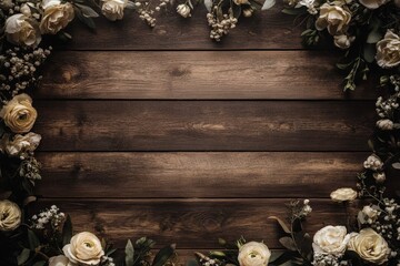 Charming rustic wood and floral template for wedding invitations.
