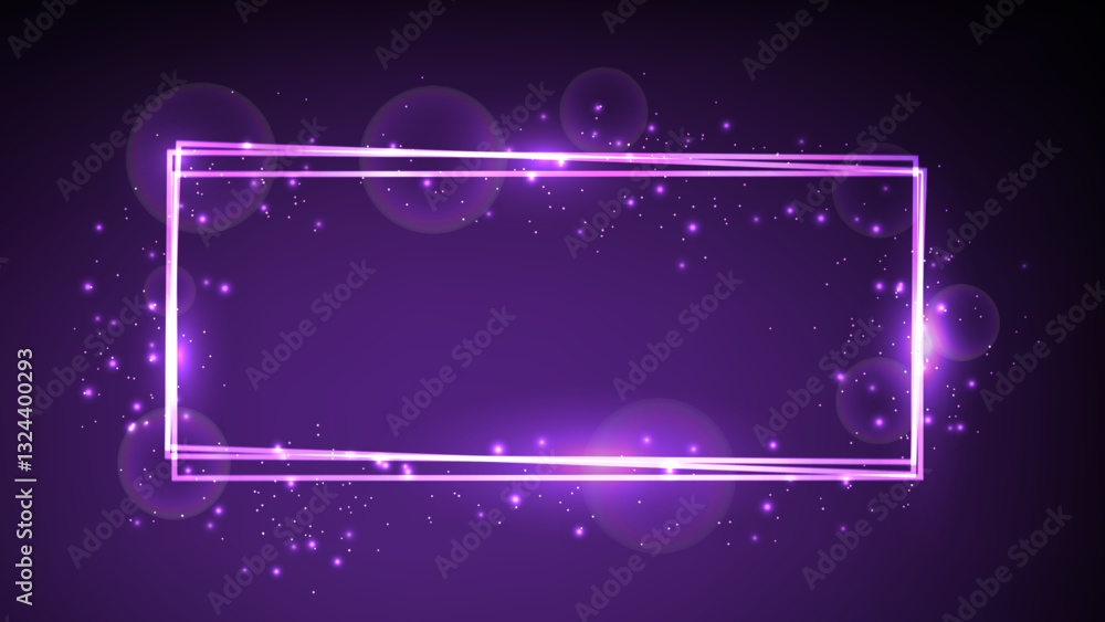 Poster neon rectangular frame with shining effects and sparkles