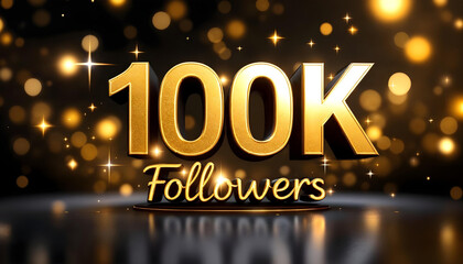 a shimmering golden 3d text 100k follower