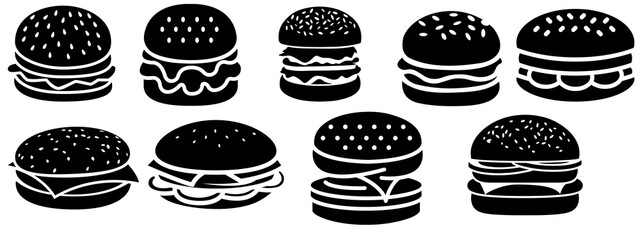 Hamburger icon. 9 Different styles. Editable stroke.