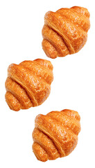 Top view set of brown croissants isolated with clipping path in png file format