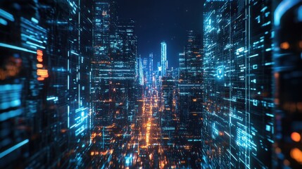 Digital geolocation interface over night city. Geolocation and distributed data concept.