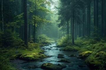 Obraz premium Lush Forest Landscape Showcasing Nature's Monochrome