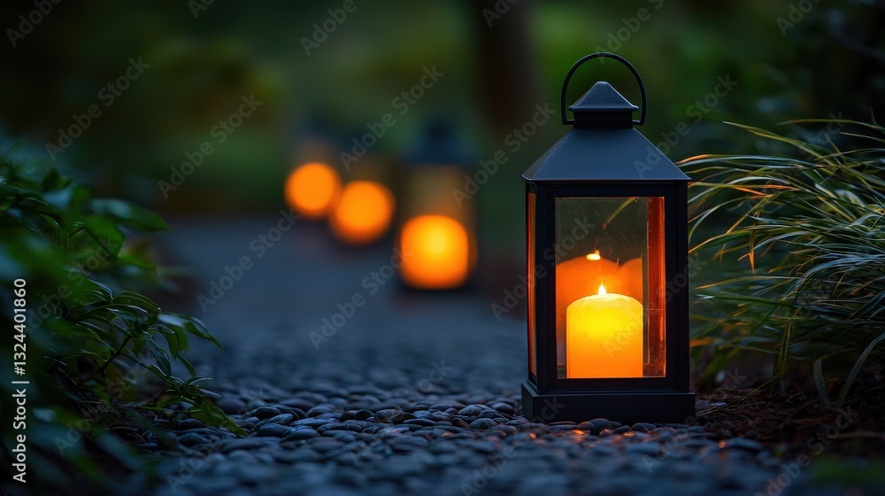 Aufkleber a lit candle in a beautiful garden setting creating a serene and relaxing atmosphere for reflection
