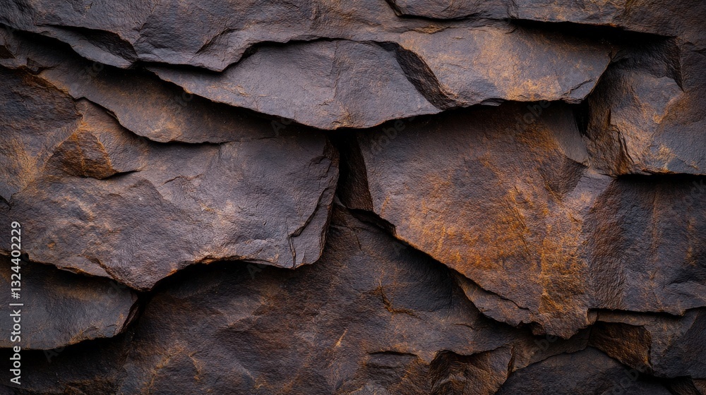 Poster a close-up view of textured rock layers displaying various shades of brown and gray, emphasizing nat