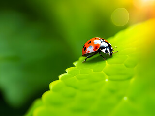 Obraz premium ladybug on green leaf