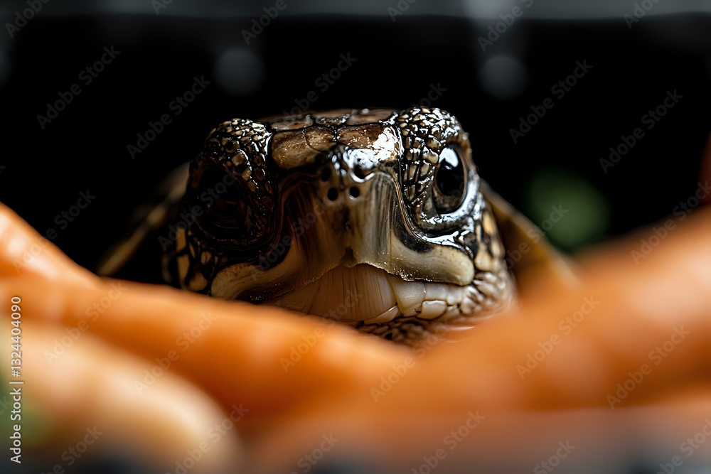Aufkleber close-up macro photograph of box turtle face showing detailed eye and scales texture against dark ba