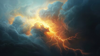 Fototapeta premium The Fiery Wrath of a Mythical God Unleashing a Storm with Dramatic Lightning and Brooding Clouds