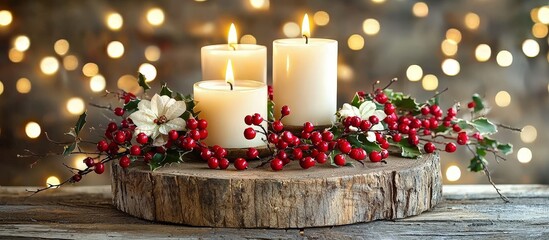Charming seasonal centerpiece on rustic wooden surface