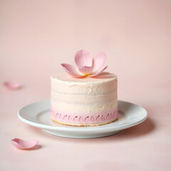 Naklejka premium Springtime Cake with Petal Accent: A Delicate Dessert on a Pastel Background
