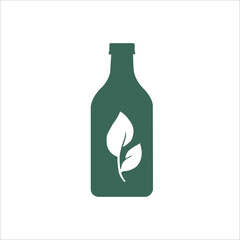 Minimalist Green Bottle Vector Design with White Leaf Motif for Eco-Friendly and Organic Themes