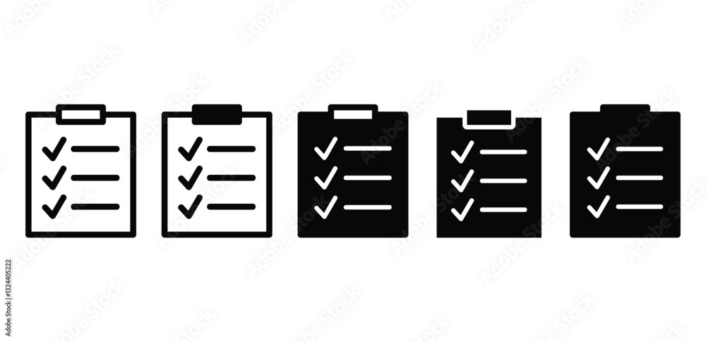 Poster checklist icon set black and white color clipboard illustrations with check marks vector design illu