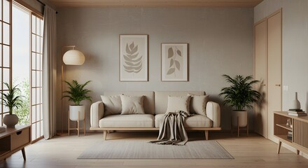 Minimalist Neutral Living Room with Plants