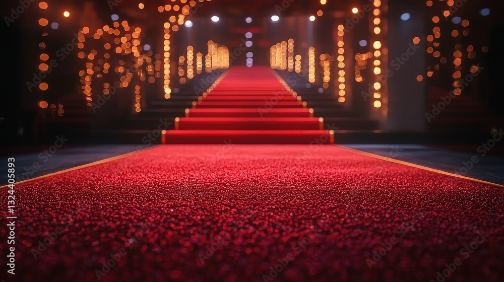 Poster a dazzling red carpet illuminated by bright lights creating an enchanting atmosphere for events