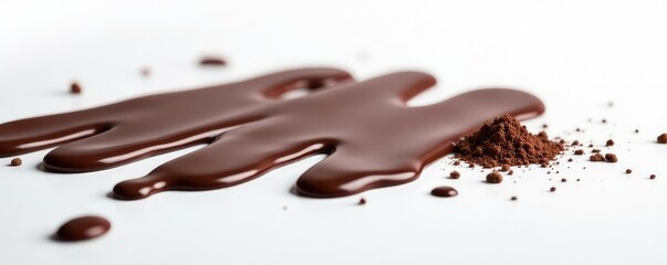 Rich dark chocolate drips on pristine white surface, cocoa, chocolatesplash