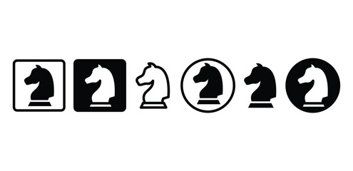 Chess Knight Icon Variations Black and White Color Graphic Vector Design Illustration Set