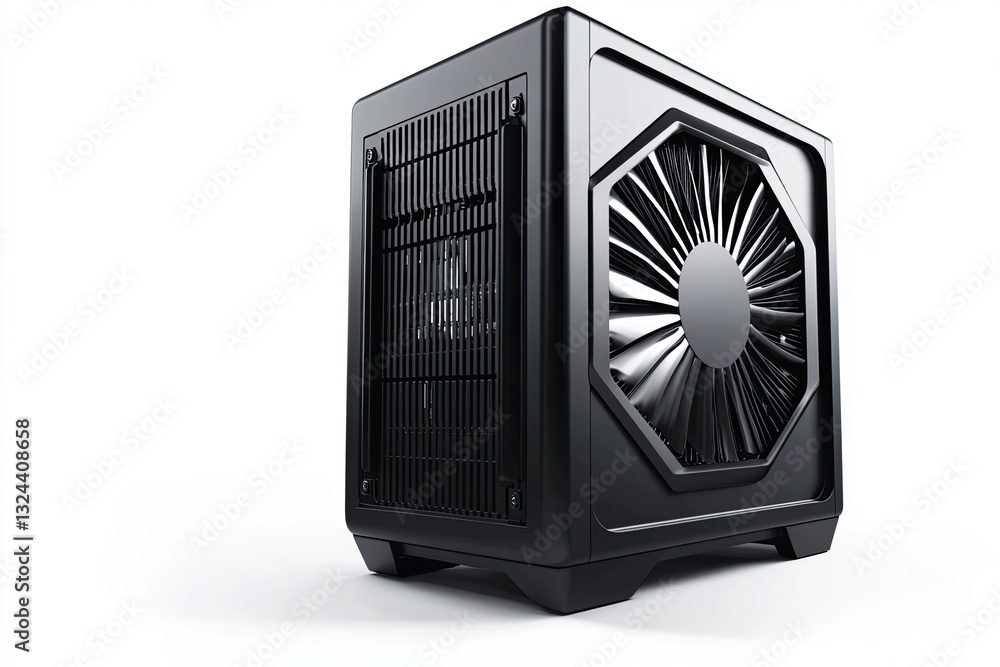 Poster isolated image of a cryptocurrency mining farm dedicated to bitcoin and altcoins on a white backgrou