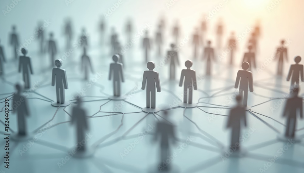 Poster conceptual network of people. teamwork social network concept. human silhouette connected by lines. 