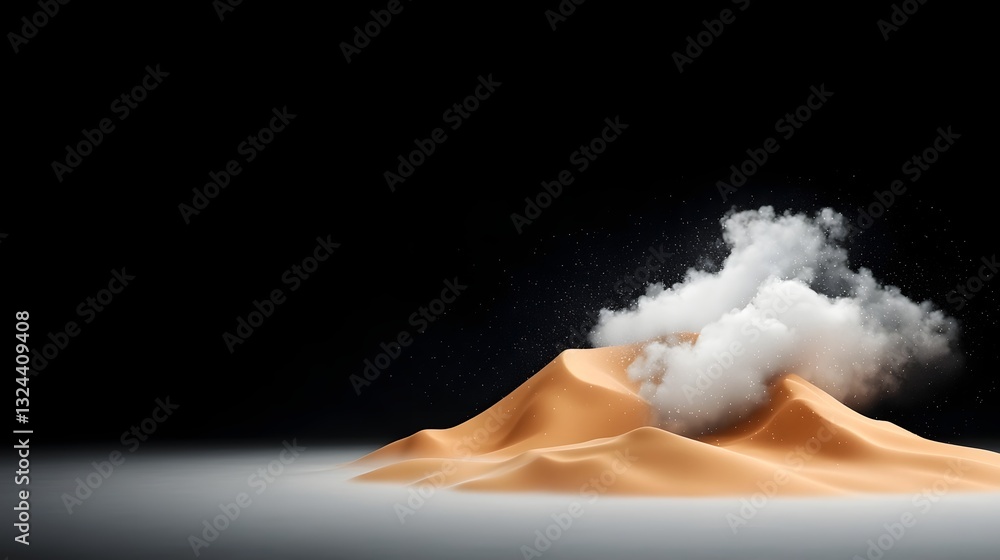 Poster tranquil snowscape enveloping meditative black plane with wispy white flurries cascading through a c