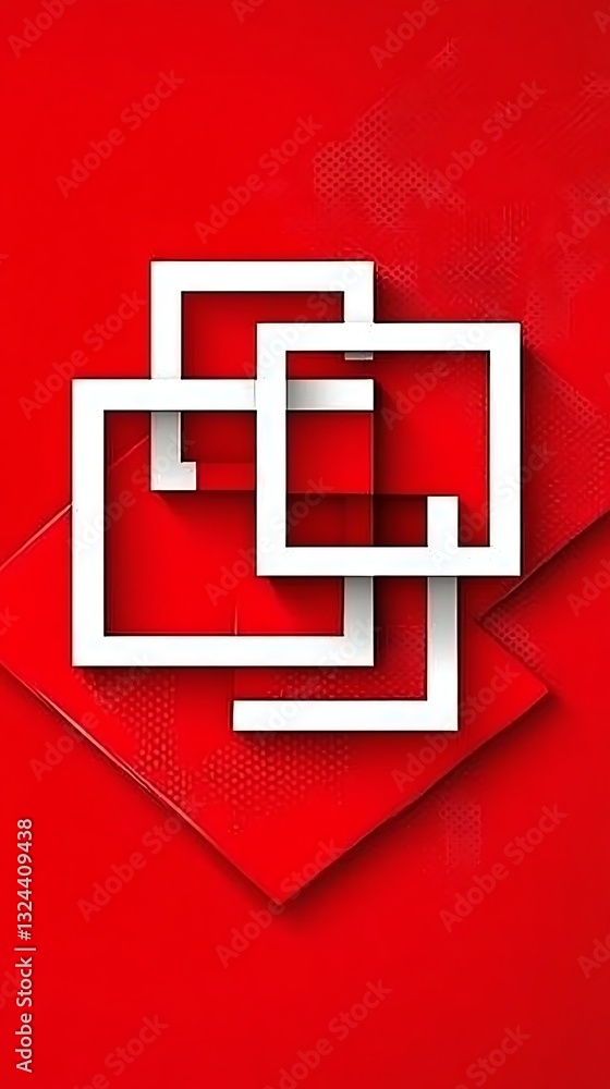Poster intertwined abstract squares in dynamic red and white composition