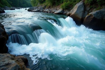 Fototapeta premium River rapids with churning water and surrounding rocks, water, geological_formations, outdoor_nature