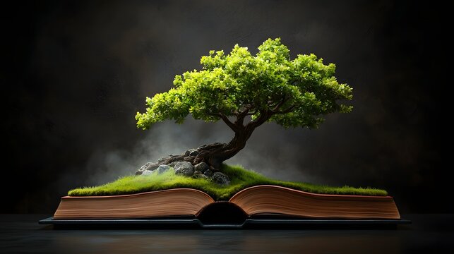 Verdant Knowledge An Encyclopedic Tome Nurturing Thriving Landscapes  This detailed botanical depicts the of knowledge and the natural world