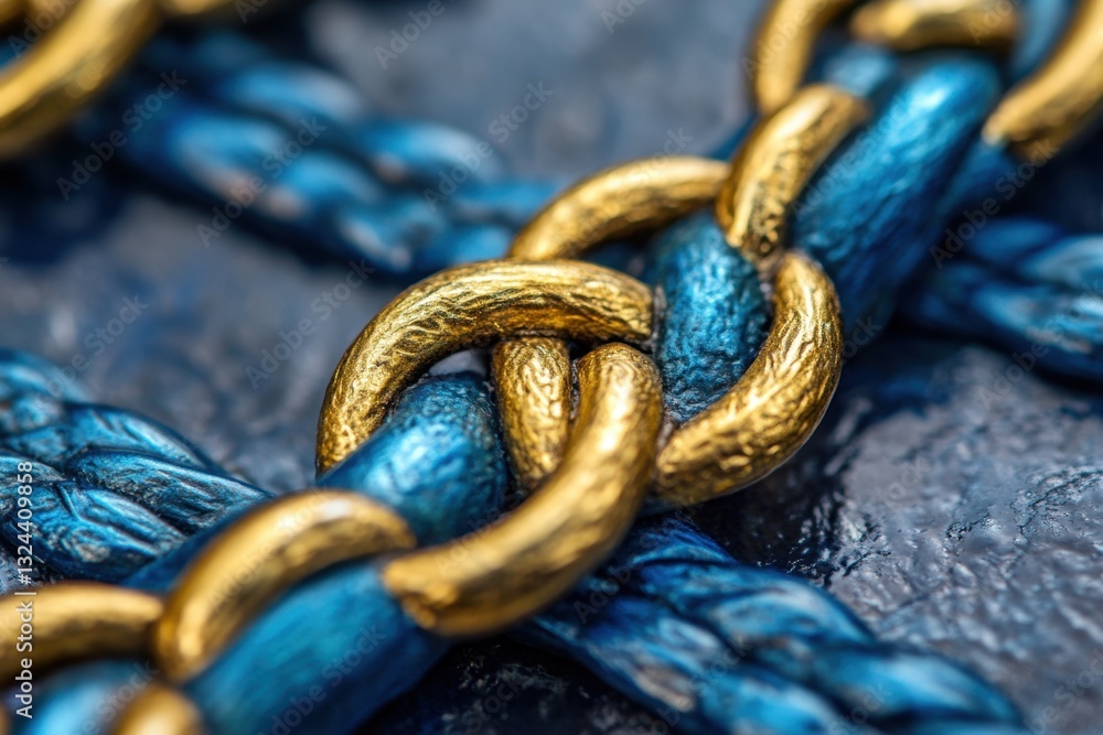 Poster this photo captures a detailed closeup of a blue and gold chain emphasizing its intricate design and