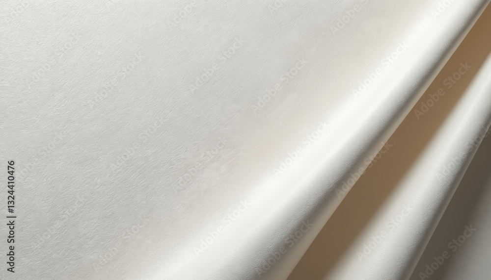 Poster close-up on smooth white leather with subtle grain texture. the material features soft folds and hig