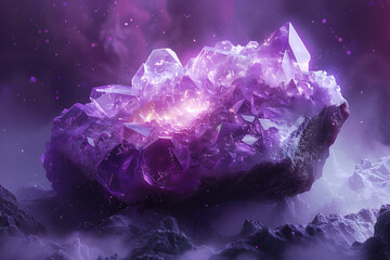 Fototapeta premium gemstone galaxy, a digital representation of a purple amethyst galaxy, blending whites and purples seamlessly to evoke a celestial body carved from gemstones, set against a cosmic void