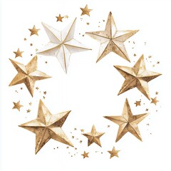 Gold and White Star Shaped Ornaments Watercolor Frame Illustration