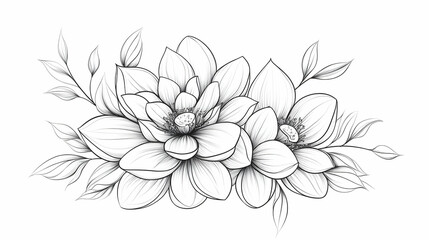 Fototapeta premium Delicate floral line art arrangement