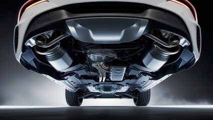 Car underbody inspection automotive workshop image dark environment low angle mechanical detail