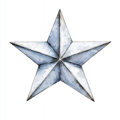 Rustic Watercolor Light Blue Five Pointed Star on White