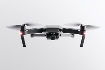 capture high-resolution image of sleek modern drone hovering in mid-air against seamless white background