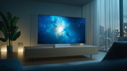 Fototapeta premium Modern living room interior design, stylish tv stand and furniture arrangement ideas for a cozy home
