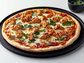 Delicious chicken pizza preparation at home food photography culinary experience cozy kitchen top-down view