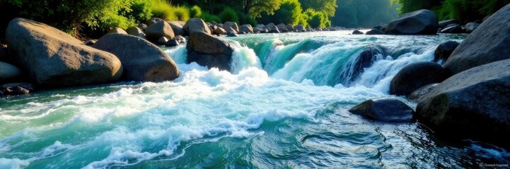 River rapids with churning water and surrounding rocks, nature, river, water