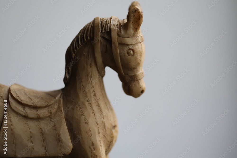 Poster a detailed representation of a horse with a saddle, suitable for use in designs related to equine th
