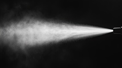 Misting device generating spray on black background, evoking a sense of freshness and cooling. 
