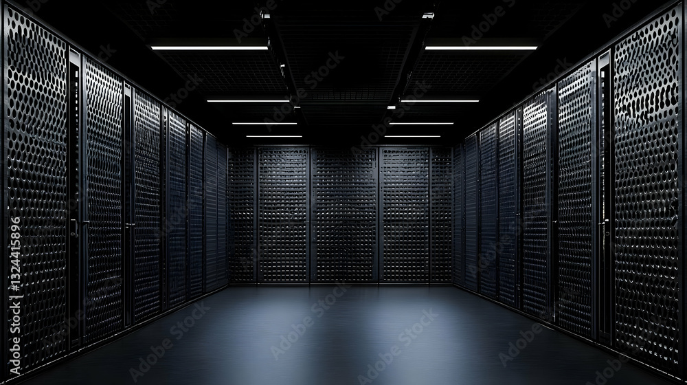 Aufkleber dark data center interior with server racks providing computing power and modern infrastructure
