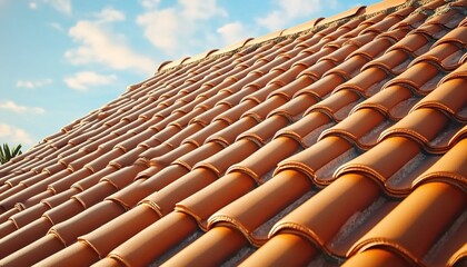 A close-up shot of the terracotta roof tiles, showcasing their unique texture and pattern.