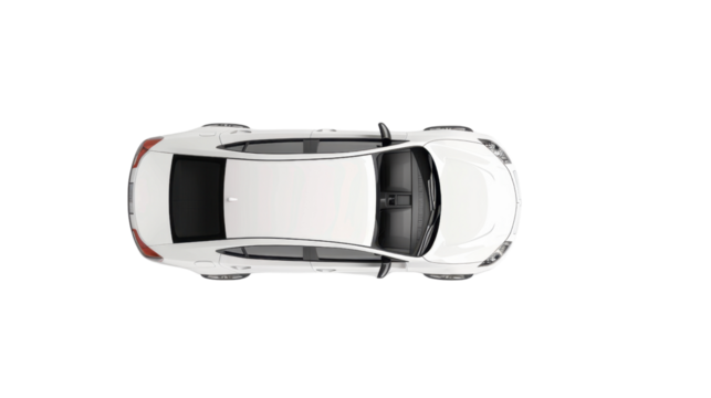 White generic sedan car seen from above on transparent background