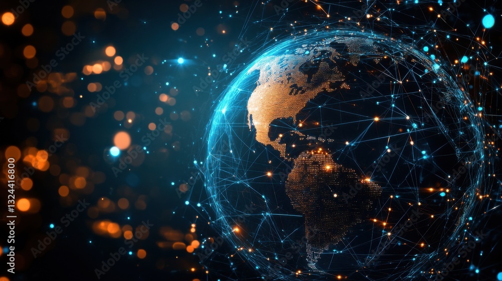 Poster technology image of globe. abstract polygonal space. global network graphic concept. graphic concept