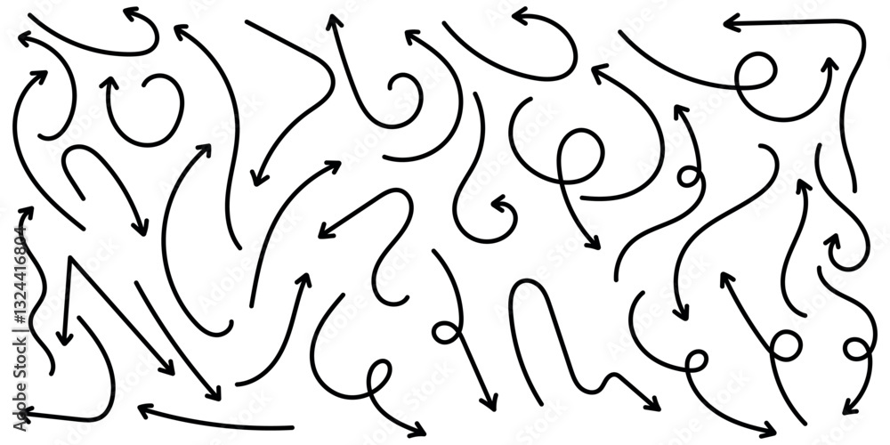 Poster set of simple lines in different directions. set of simple black arrows. sets of simple hand drawn l